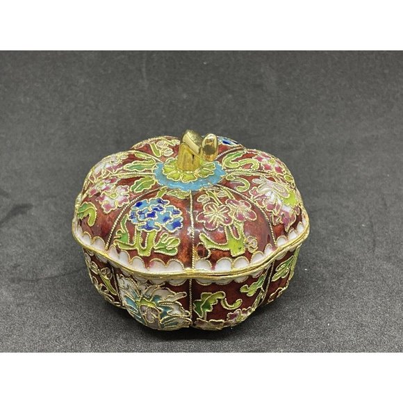 Vintage Cloisonné  Trinket Box - Pumpkin Shaped - - Picture 1 of 3